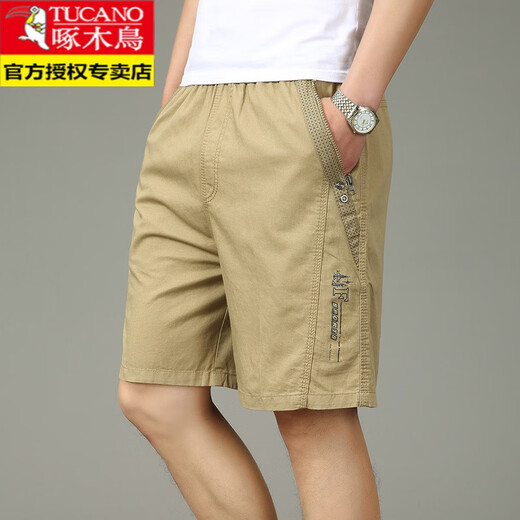 Woodpecker (TUCANO) pure cotton five-point pants men's summer loose casual work shorts men's large pants beach pants thin breeches WD806 black blue 2XL