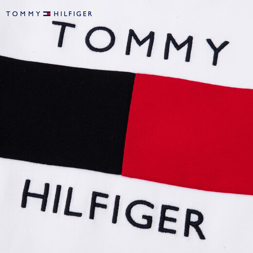 Tommy Hilfiger Summer Children's's's's Coton's Pure Cotton Fashion Casual Splicing Color Block LETTERE LETTRE DE COUPE ROND COUP SHERF