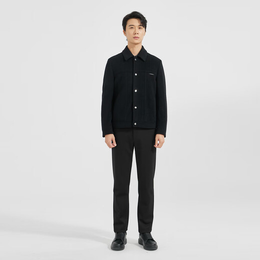 利郎轻时尚男装【针织暗提花】毛呢大衣男短款翻领羊毛外套A4DYR902 黑色 XL (175)