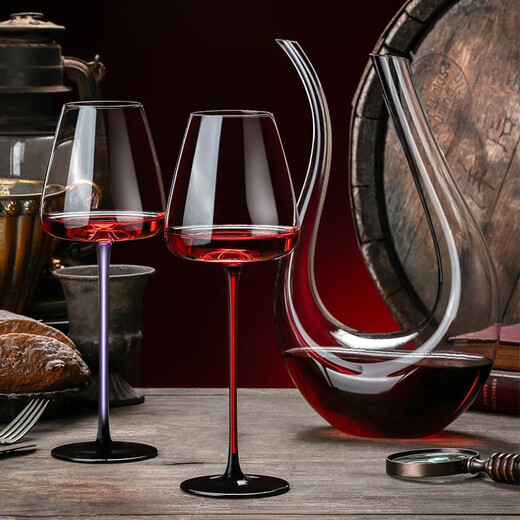Genas Black Tie Crystal Red Wine Glass Set Home Goblet Burgundy Large Red Rod High-end Luxurious Decanter Wine Set Black Tie Red Rod Crystal Cup 590ml 2 Pack