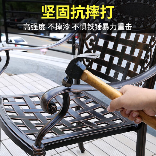 Fapolite Outdoor Tisch und Stuhl Balkon im Freien Aluminium Legierung Freizeit Innenhof und Stuhl Kombination Garten Eisen Guss Aluminium Villa Möbel 4 Stühle + 100 cm Orchideen schnitzen runden Tisch