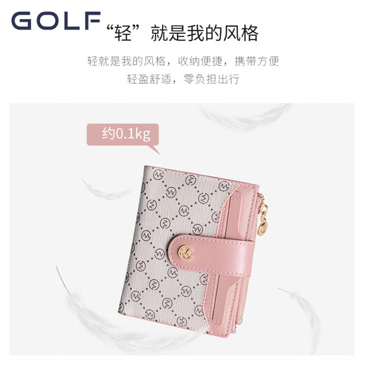 Golf (GOLF) short wallet for women fashion printed women's coin wallet multi-function card bag coin clip ticket bag portable handbag cherry pink apricot color