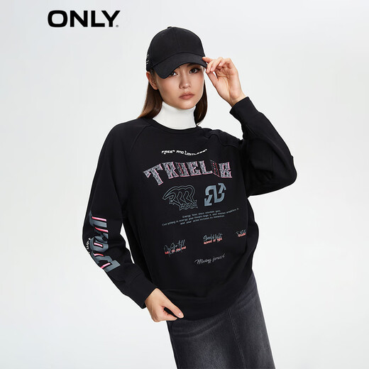 ONLY秋冬时尚气质刺绣宽松圆领休闲卫衣女|12349S012 H1Z  黑色 XS 155/76A
