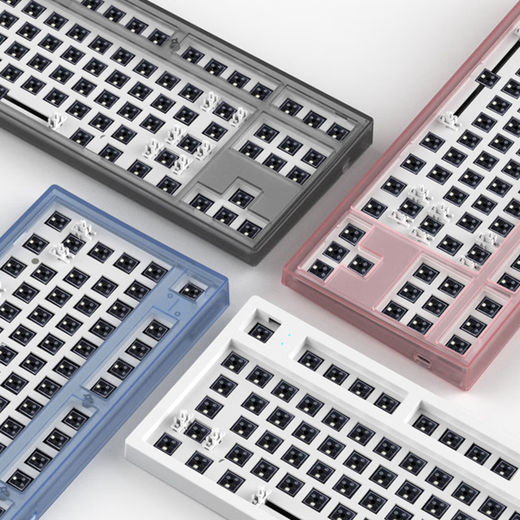 Bulin MK870 Single-mode wired custom kit Customized mechanical keyboard kit Full-key hot-swap DIY custom keyboard accessories RGB lighting Lower light position - single-mode wired - powder transparent kit Glacier green shaft (no keycap)