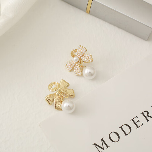 Bai Qixin women's pearl bow earrings without pierced ears niche high-end elegant light luxury earrings new birthday gift bow pearl earrings