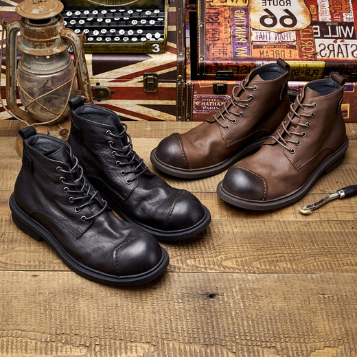 Lingbu Big Head Martin Boots Männer echte Leder Retro Männer Boots Männer Lederschuhe High Top Trendy Short Stiefel Japanische Patch Arbeiten Männer schwarz 41