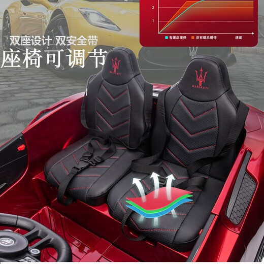Yijing Maserati two-seat baby electric car four-wheel remote control swing car can sit adults and children baby toys four-wheel drive white + soft wheels + 12V14 battery leather seat + remote control