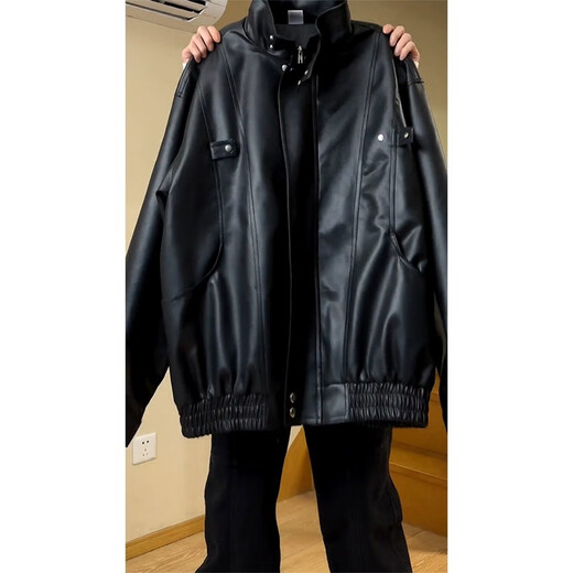 7家优品夹克男士春秋季新款cleanfit皮衣痞帅高级感美式立领机车服外套 NFJQ-W31黑色 2XL