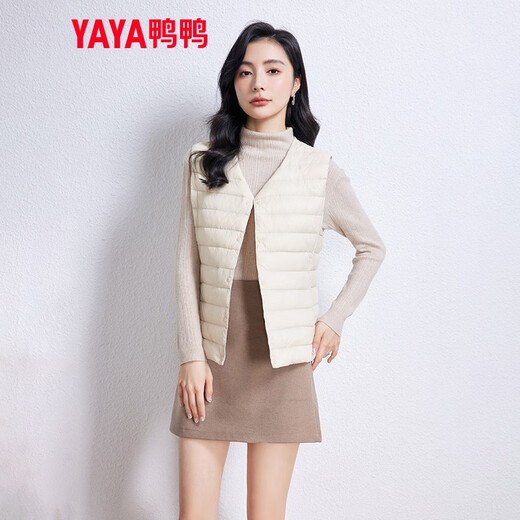 YAYA Vest Women's Light Down Jacket Autumn and Winter Slim Fit Warm Vest Vest Women's Versatile Inner Top Women's K Beige L