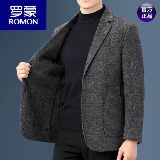 ROMON double-sided sheep and wool thickened men's suit autumn and winter men's sheep and woolen suit jacket simple suit dark gray thick XL 175 suitable for weight 140-156
