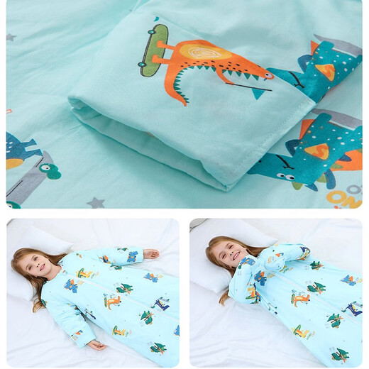 Heshengzhong big children's sleeping bag children's pure cotton spring, summer, autumn and winter four-season baby anti-kicking quilt for primary school students 3-6 years old 6-12 years old cotton model blue dinosaur 145cm autumn and winter thickened room temperature 5~15 degrees