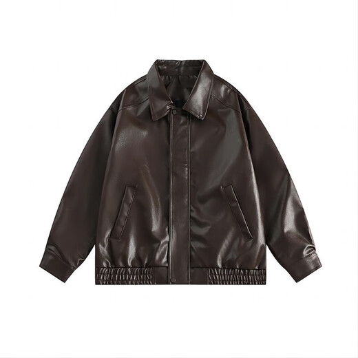 7 excellent jackets for men in autumn Hong Kong style retro pu leather trendy loose casual leather jacket lapel solid color versatile top CLB-JK911 brown XL