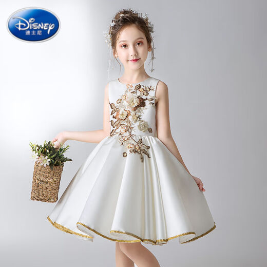 Disney children's dress princess dress girl's fluffy gauze flower girl piano performance costume small host evening dress model catwalk white 100cm