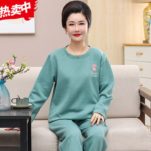 2022 middle-aged and elderly women's home wear pure cotton sandwich autumn and winter pajamas thin quilted mother's long-sleeved trousers suit 12127 (160/M) weight 80-100Jin Jin is equal to 0.5 kg