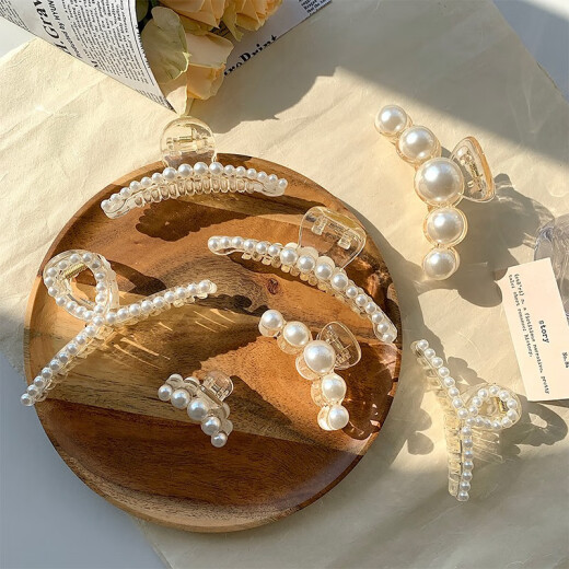 Morning Star Internet celebrity high-end temperament pearl grabber hairpin hair clip hair clip headwear large hair grabber headband shark clip cross metal pearl two-piece set