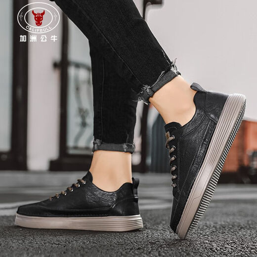 California Bull (Calif Bull) Herrenschuhe Casual Schuhe Summer Casual Leder Schuhe Britische Arbeitsstiefel dicker alleinerhöhenhanzer Schuhe Herren schwarz braun 41