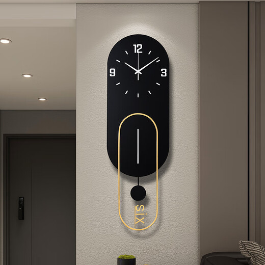 Puduo clock decoration HOME DECOR clock wall clock living room home modern simple atmospheric art light luxury high-end atmospheric fashion creative quartz clock black gold 24*75cm