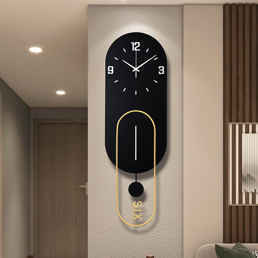 Puduo clock decoration HOME DECOR clock wall clock living room home modern simple atmospheric art light luxury high-end atmospheric fashion creative quartz clock black gold 24*75cm
