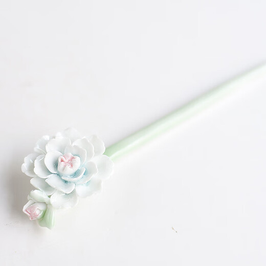 Ceramic Hairpin Handmade Flowers Traditional Chinese Ethnic Style Ceramic Ornaments as Gifts Black Stem and White Peach Blossom