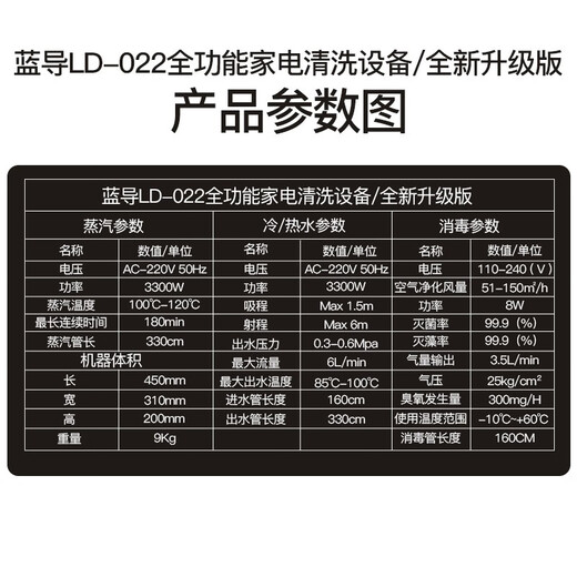 Landao home appliance cleaning equipment, range hood, air conditioner, multi-function all-in-one machine, high pressure and high temperature steam cleaning machine, standard equipment