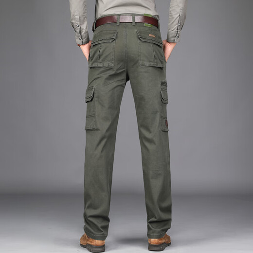 Pantalones casuales de otoño e invierno de marca para hombres para ropa de trabajo para hombres Puertos de algodón puro pantalones de bolsillo múltiples rectos
