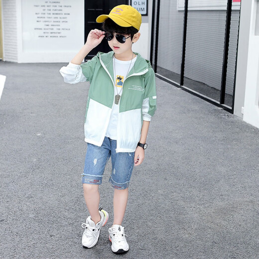 G.DUCKKIDS children's clothing children's sun protection clothing summer new boys' sun protection clothing medium and large children thin breathable sun protection clothing boys summer clothing green 130 size 7~8 years old 120-130cm