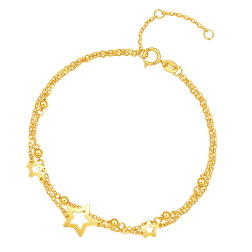 Saturday Fortune Yellow 18K Gold Bracelet Female Star Double Layer Color Gold Bracelet Birthday Gift C0712355 16+3cm