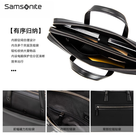 Samsonite briefcase, business and casual handbag, multi-function office and travel shoulder bag, BR6, black 002 (small)