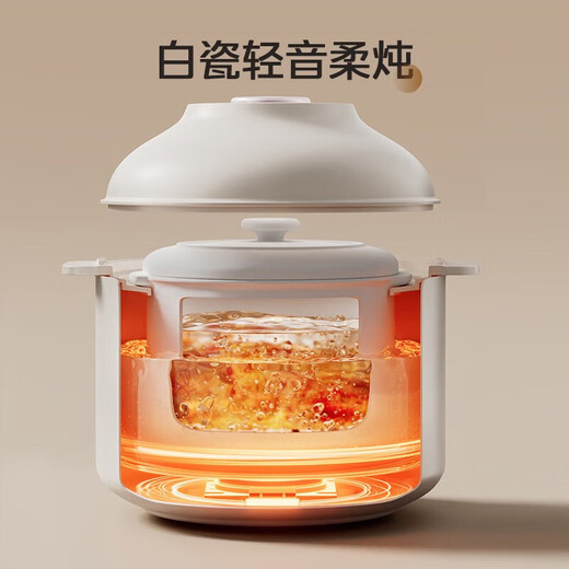 Midea electric stew pot, water-proof stew pot, multi-functional electric casserole, white porcelain inner pot, anti-dry mini electric stew pot, bb pot, baby food supplement pot, ceramic stew pot, steaming stew pot, anti-scald handle DZE1066 1L