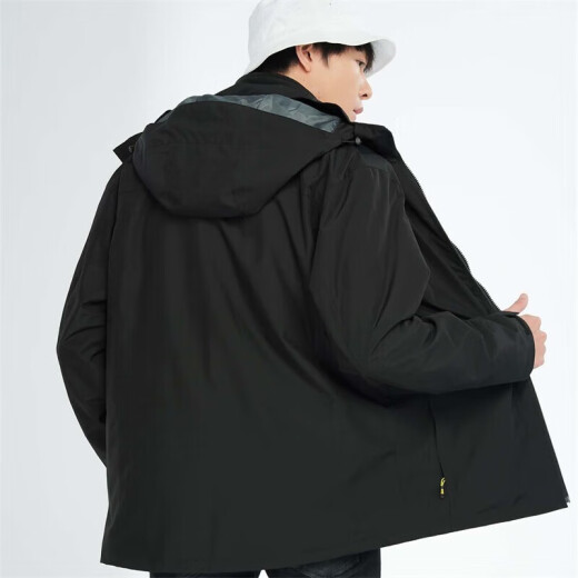BRELRMON韩版冲锋衣女男防风户外防寒三合一保暖可拆卸滑雪登山服夹克外套 HS12805曜石黑-男 S