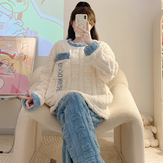 XiANGYAXIN CORALAL VELVET PYJAMAS für Frauen im Herbst und Winter verdickt und plüsch 2024 neues Modell plus Größe Fett MM Flanell Home Clothing Y6629 Khaki Bär L Größe 100-120jin [Jin gleich 0,5 kg]