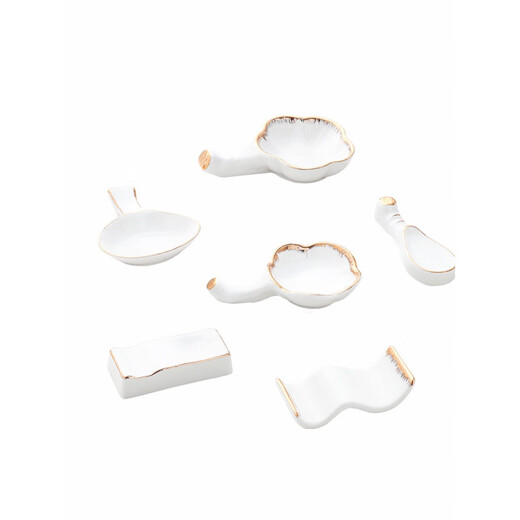 Small holder for chopsticks, chopstick holder, European-style gold-rimmed creative dual-purpose ceramic chopstick holder, 5-pack, multi-functional household chopstick holder, chopstick pillow, chopstick holder, large cherry blossom flavored dish (5 pcs)