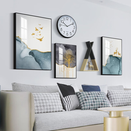 Bethesda modern minimalist living room decorative painting sofa background wall mural atmospheric Nordic elk abstract porch hanging painting combination Fulu Tongda (including wall clock + storage rack) combination length 1.9 meters (recommended 2-2.5 meters wall) texture black PS frame
