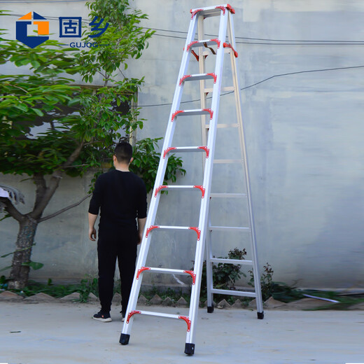 Guxiang Outdoor Ladder Warehouse Folding Ladder Herringbone Factory Ladder Thickened Anti-Slip Construction Site Stairs Widened and Reinforced 3 Meters High