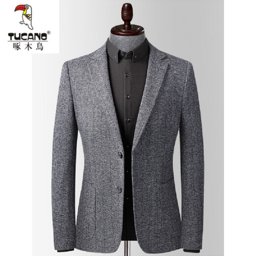 Woodpecker (TUCANO) woolen suit jacket men's casual single Western Korean version slim fit thick knitted stretch suit top single autumn and winter style gray wool thick section 175 L 120-135Jin Jin is equal to 0.5 kg