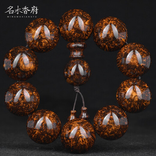 Mingmuxiangfu Hainan Huanghuali 25mm water ripple tiger skin pattern Buddhist bead bracelet for men No. D8010