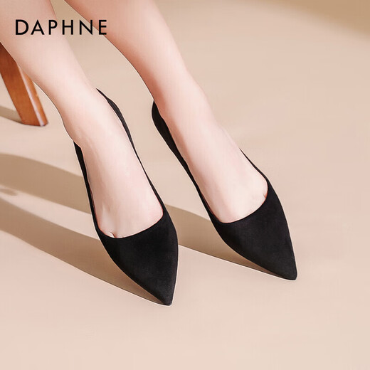 Daphne's Chinese Valentine's high-heeled suede-slim heels with one foot, professional pointed shoes, velvet black (5cm heels high) 37