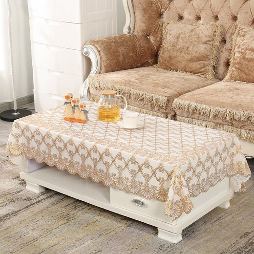 Lucky Rabbit tablecloth girl's heart waterproof, anti-scald and anti-oil no-wash dining table mat rectangular plastic coffee table living room Peacock flower-gold 80*138cm