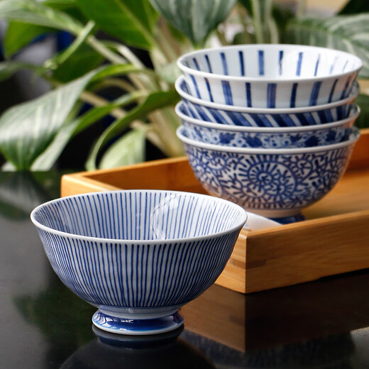 Mino Yaki Japan imported old original tableware ceramic bowl Japanese rice bowl household bowl set 4.5 inches 5-piece gift box