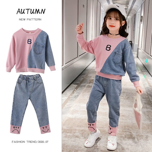 Hale Sheep Girls Suit Children's Sports Two-piece Printed Hooded Sweatshirt 2021 Spring and Autumn New Style Casual Clothes Casual Pants Little Girls Suit for Middle-aged Children and Primary School Students Picture Color 150 Recommended Height Around 140