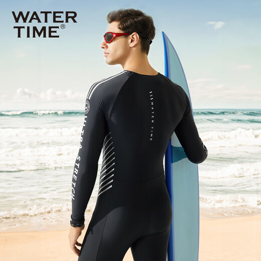 WATERTIME one-piece swimsuit men's professional snorkeling surfing suit sun protection long-sleeved trousers jellyfish suit black 2XL