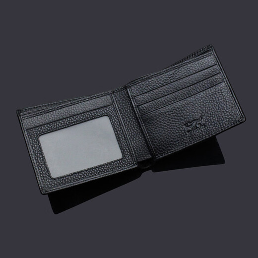 Sieben Wolf Herren Brieftasche echtes Leder kurzer Brieftasche Mode Wolfsbrief Echtes Kuhlattenhorizontaler junger Leute reines Leder -Ticket -Clip -Brieftasche weiche Leder Schwarz