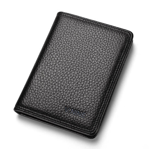 The9 (V.NINE) card holder, business card holder, thin cowhide leather driver's license leather case, anti-theft brush, NFC anti-degaussing bank card holder, mini small wallet, men's gift for husband, boyfriend's birthday gift, Valentine's Day, New Year's gift, black