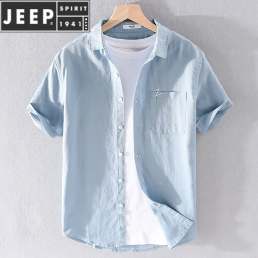 Jeep Spirit Men's Men's Short à manches à manches en lin en lin de coton décontracté masculin