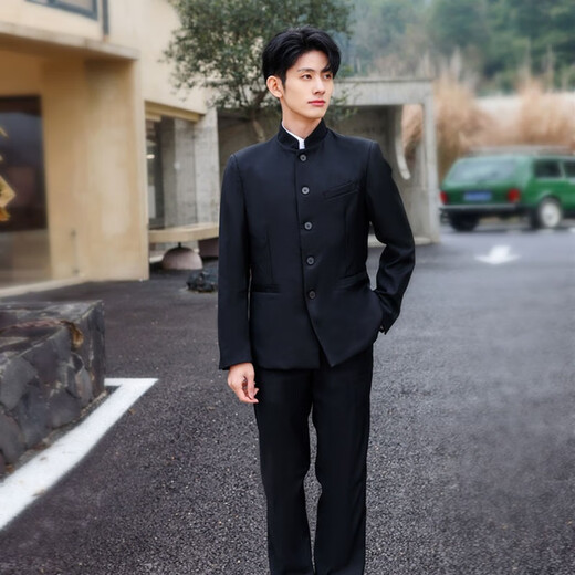 Ning Xinyan Republic of China student clothing, women's May 4th youth clothing, Republic of China style women's tunic suits, men's class uniforms, stage chorus performance costumes, boys black (single layer top + pants) XL