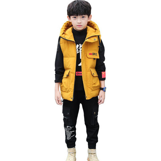 Omi Mouse children's clothing boys' vest winter medium and large children's vest boys vest thickened quilted hooded cardigan coat clothes yellow 140