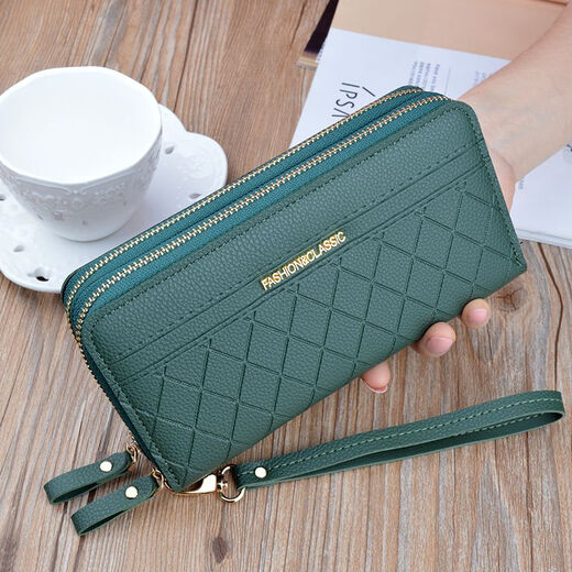 Knusprige Gruppe Neue Doppel-Reißverschluss Frauen Brieftasche Frauen Lange Mutter Brieftasche große Kapazität Kupplung Doppelschicht Multi-Card-Handy-Tasche Schwarz [Doppel-Reißverschluss]
