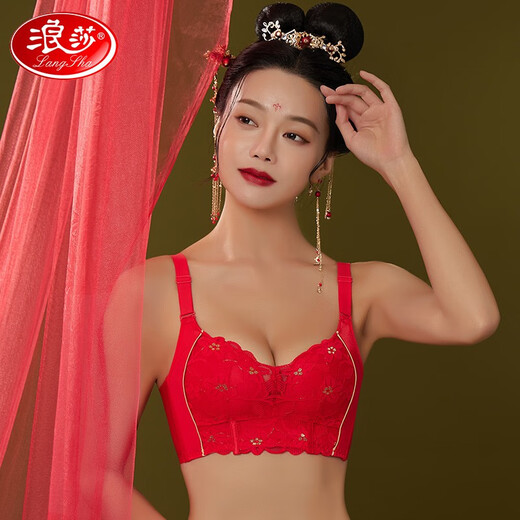 浪莎内衣女士本命年大红色文胸套装无钢圈聚拢四季性感蕾丝鸿运礼盒 6624【6件套礼盒】 85B 【上薄下厚】