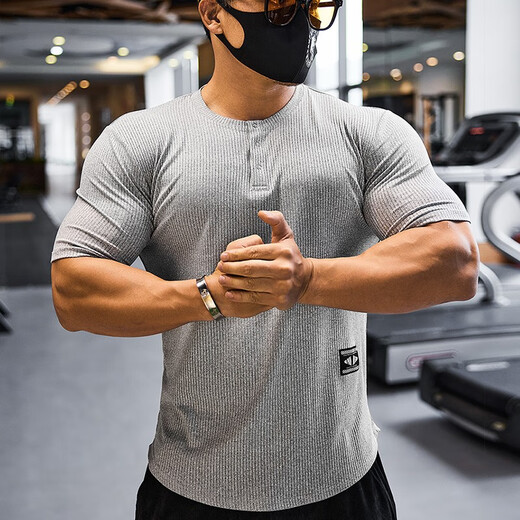 Lutielang sports tights short-sleeved round neck T-shirt quick-drying elastic training fitness clothes coach uniforms military green L