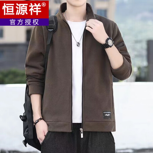 Hengyuanxiang Jacket Men's Spring and Autumn Polar Fleece Jacket Fleece Stand Collar Thickened Top Middle-aged Men's Winter Warm Cardigan Navy Comfortable Warm Cold Resistant L 125-145Jin Jin equals 0.5 kg